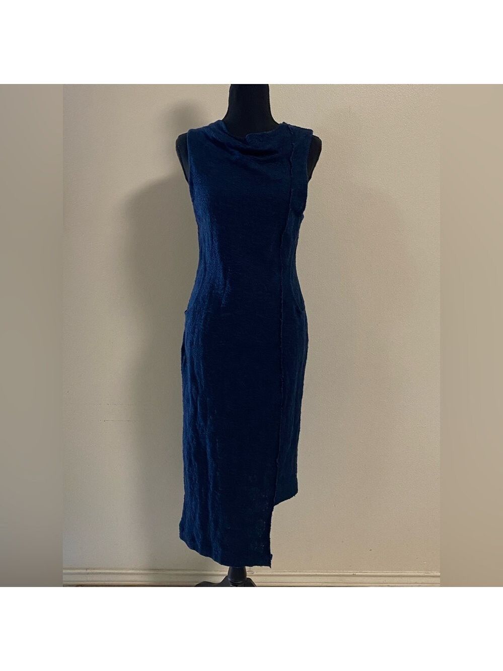 Free People dress women’s size Medium Navy Asymmetrical hem Cowl neck dress